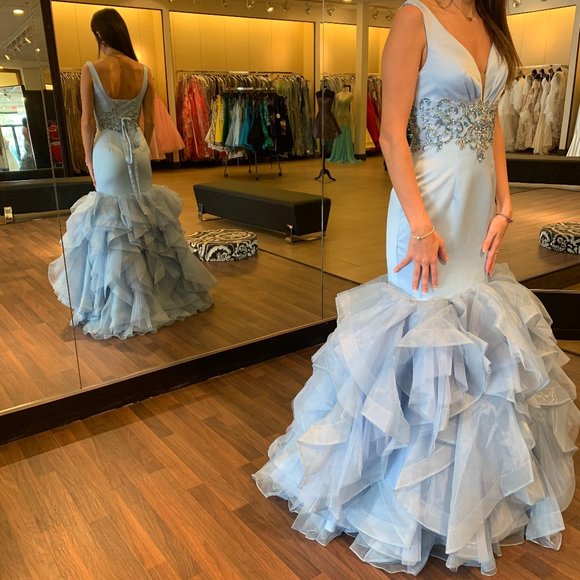 satin deep v-neckline with sheer mesh panel - Picture 2 of 2